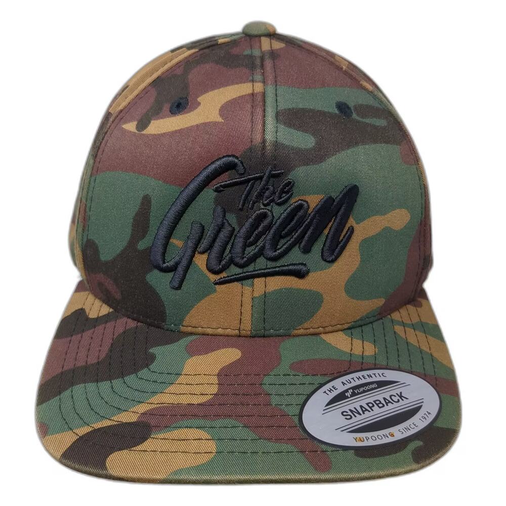 The Green Snapback Hat Brown One Size Camo Hawaiian Flag Patch Logo Embroidery